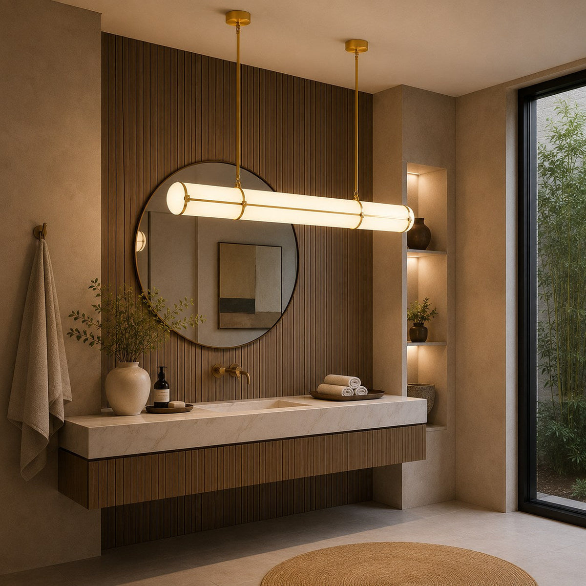 Slim Cylinder Linear LED Pendant Light Gold or Black 100 to 150 cm Dimmable