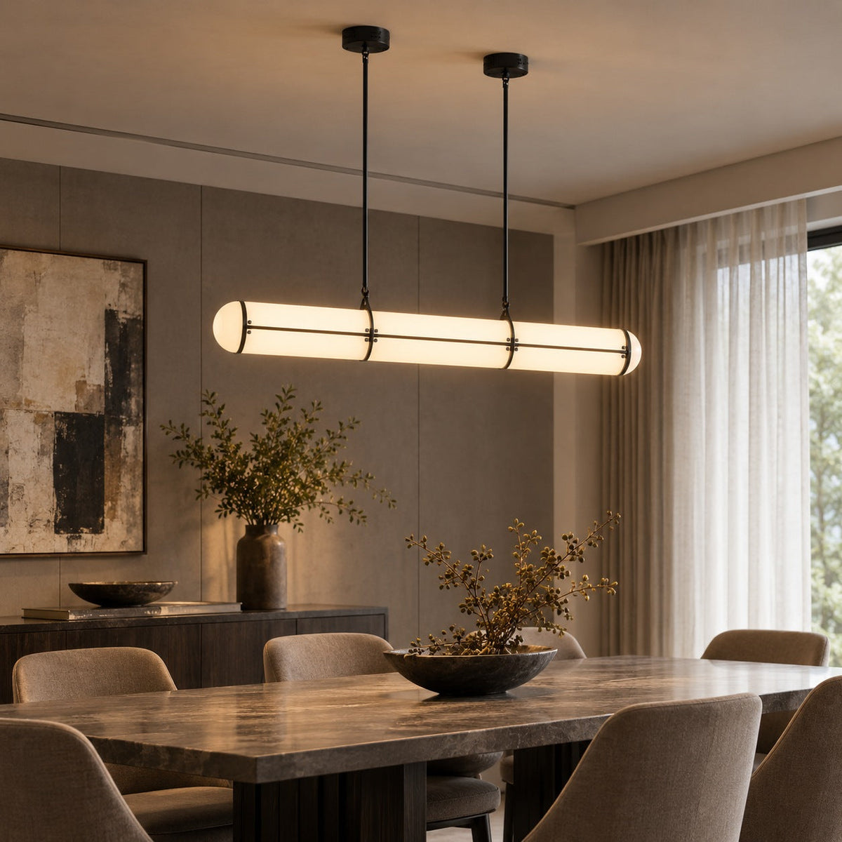 Slim Cylinder Linear LED Pendant Light Gold or Black 100 to 150 cm Dimmable