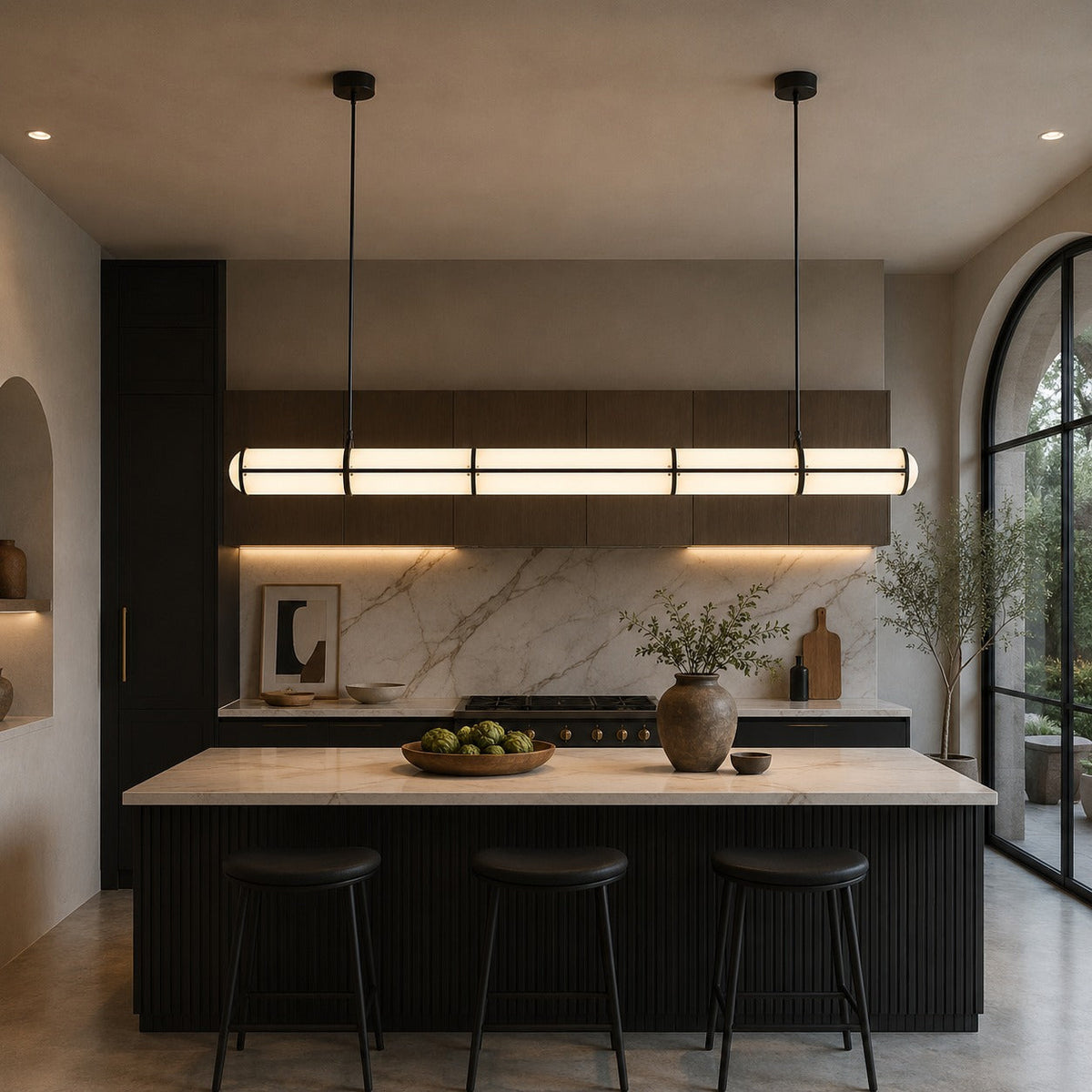 Slim Cylinder Linear LED Pendant Light Gold or Black 100 to 150 cm Dimmable
