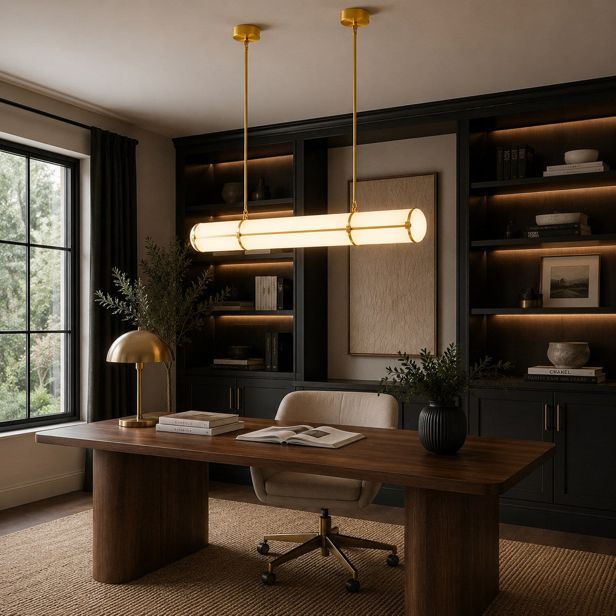 Slim Cylinder Linear LED Pendant Light Gold or Black 100 to 150 cm Dimmable