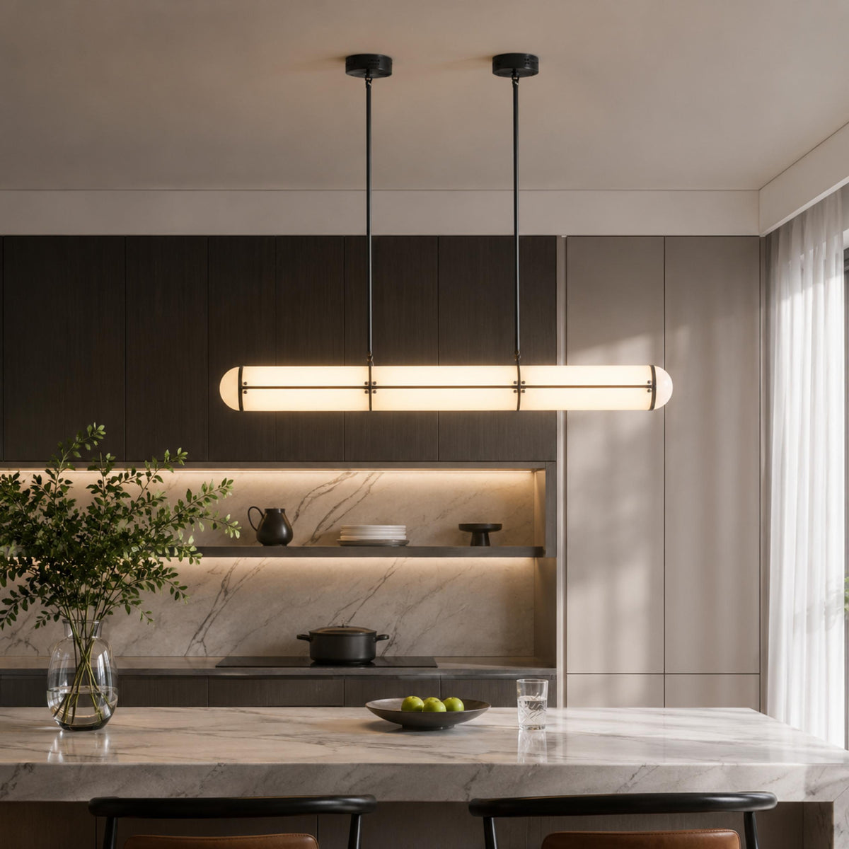 Slim Cylinder Linear LED Pendant Light Gold or Black 100 to 150 cm Dimmable