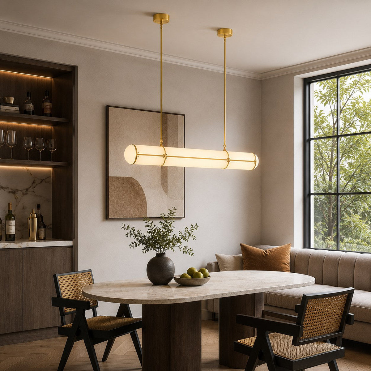 Slim Cylinder Linear LED Pendant Light Gold or Black 100 to 150 cm Dimmable