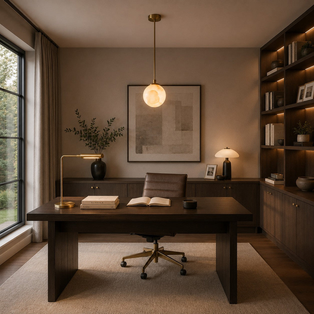 Alabaster Globe Mini Pendant Light Black or Brass Integrated LED for Bedside