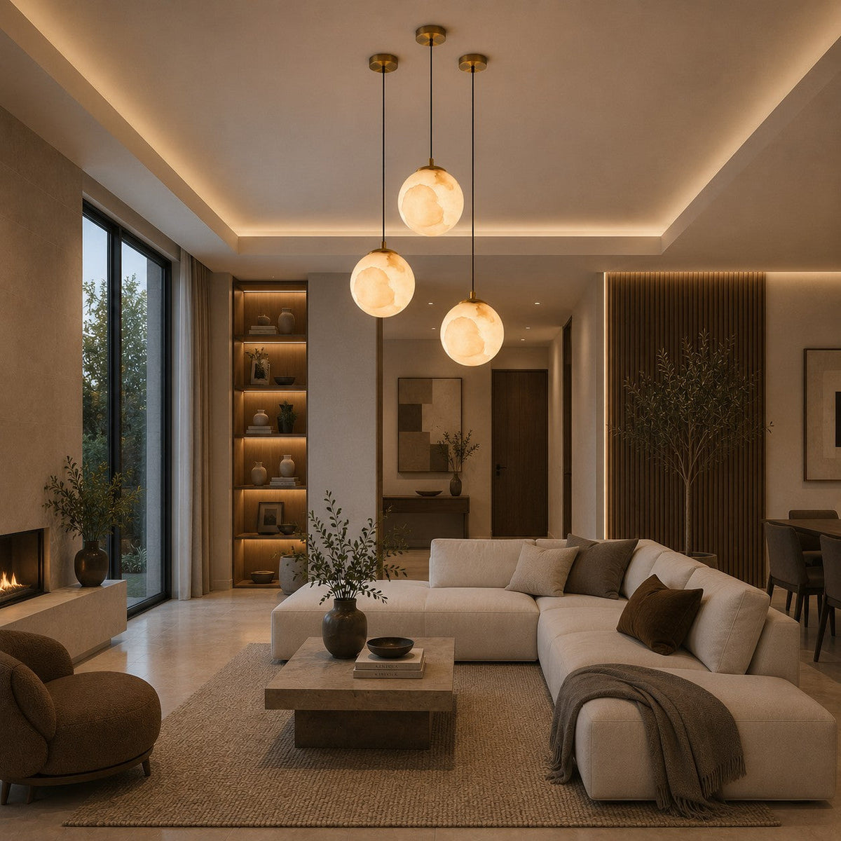 Alabaster Globe Mini Pendant Light Black or Brass Integrated LED for Bedside