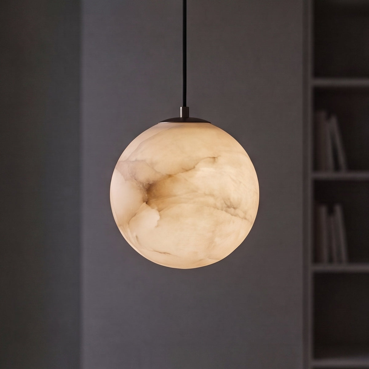 Alabaster Globe Mini Pendant Light Black or Brass Integrated LED for Bedside