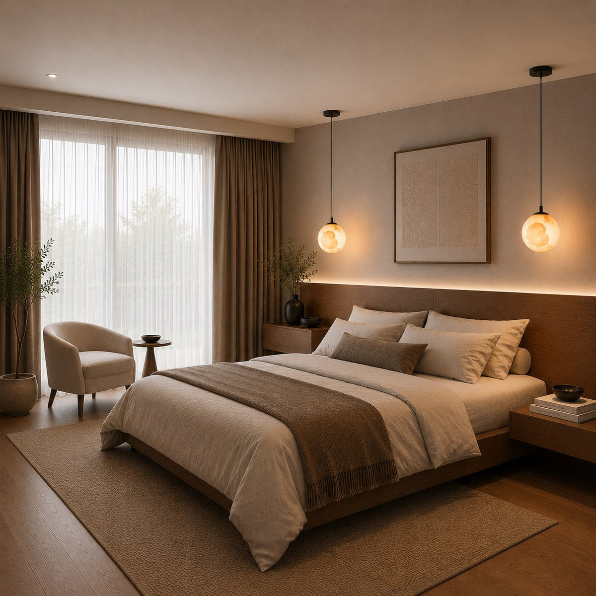 Alabaster Globe Mini Pendant Light Black or Brass Integrated LED for Bedside