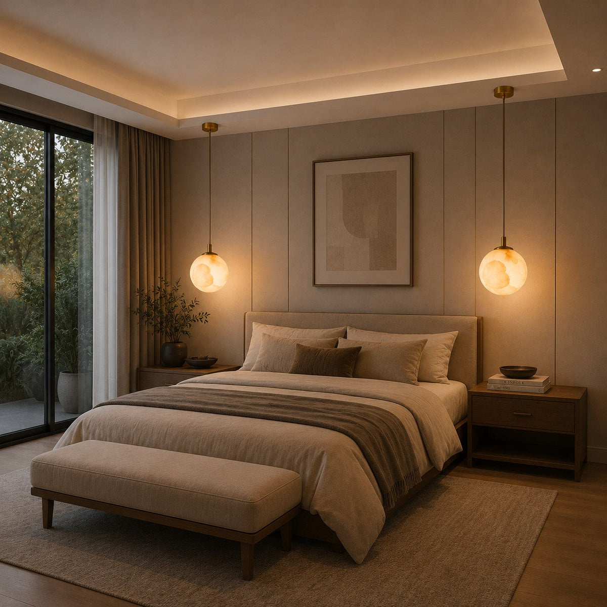 Alabaster Globe Mini Pendant Light Black or Brass Integrated LED for Bedside