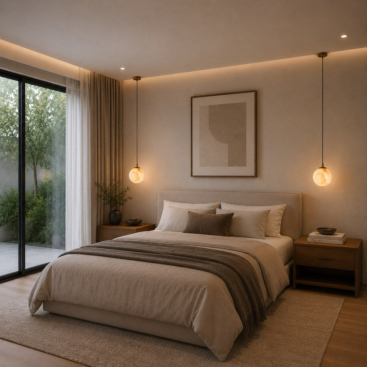 Alabaster Globe Mini Pendant Light Black or Brass Integrated LED for Bedside