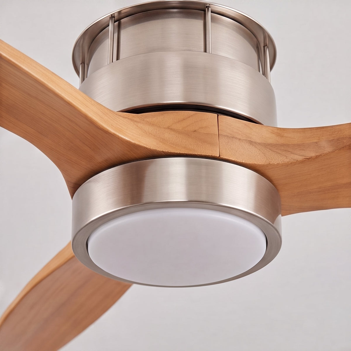 Three Blade Wood Ceiling Fan with Glass Shade LED Light Sand Nickel or Black