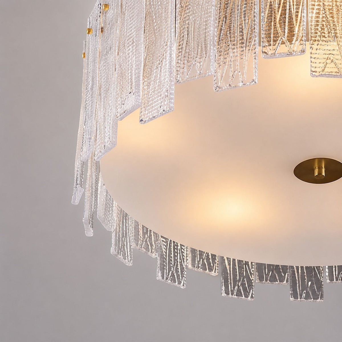 Textured Glass Panel Copper Ring Semi-Flush Ceiling Light 50 cm 50W