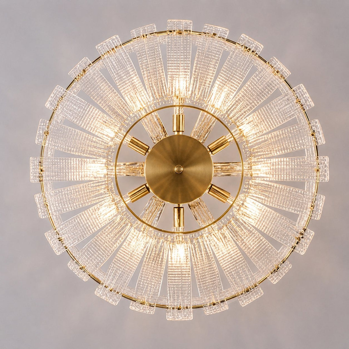Textured Glass Panel Copper Ring Semi-Flush Ceiling Light 50 cm 50W