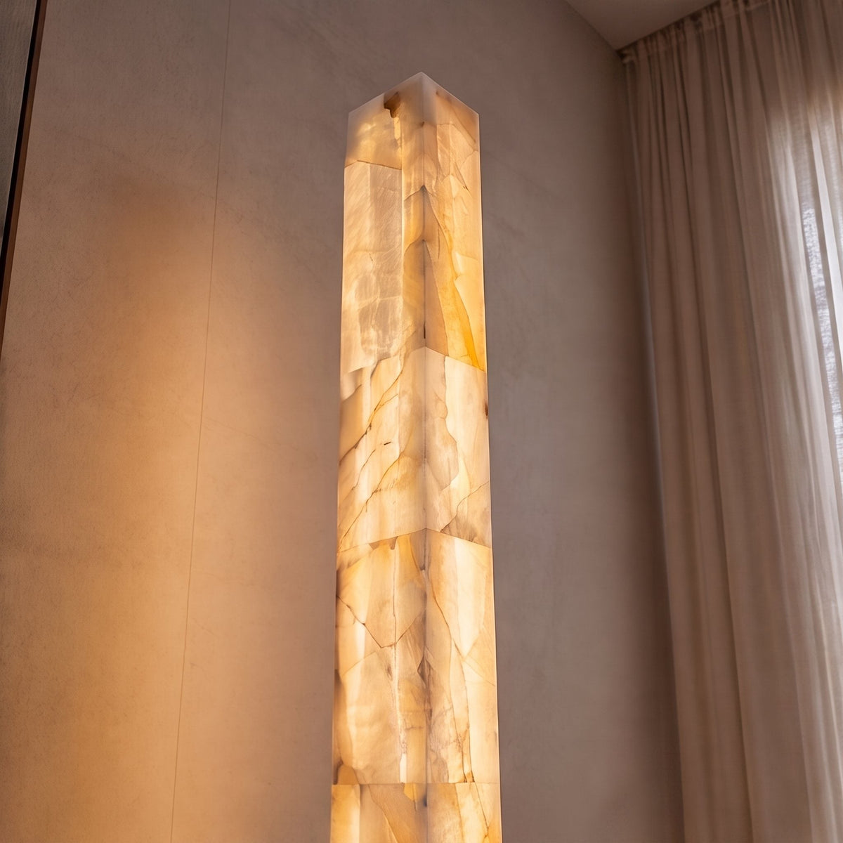 Alabaster Column Floor Lamp with Marble Base Integrated Warm LED 60 to 126 cm