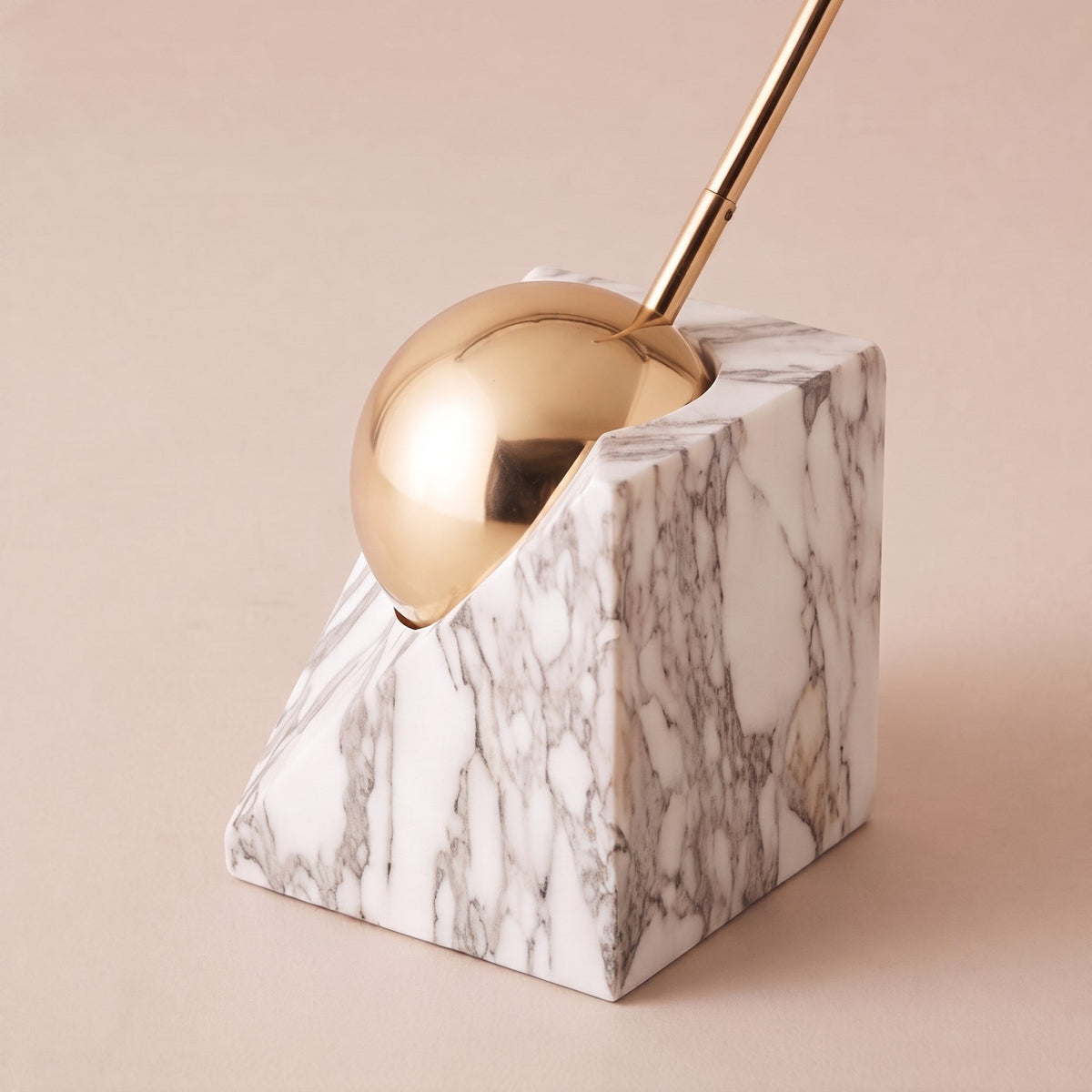Marble Base Floor Lamp in Gold & White with LED and Adjustable Height