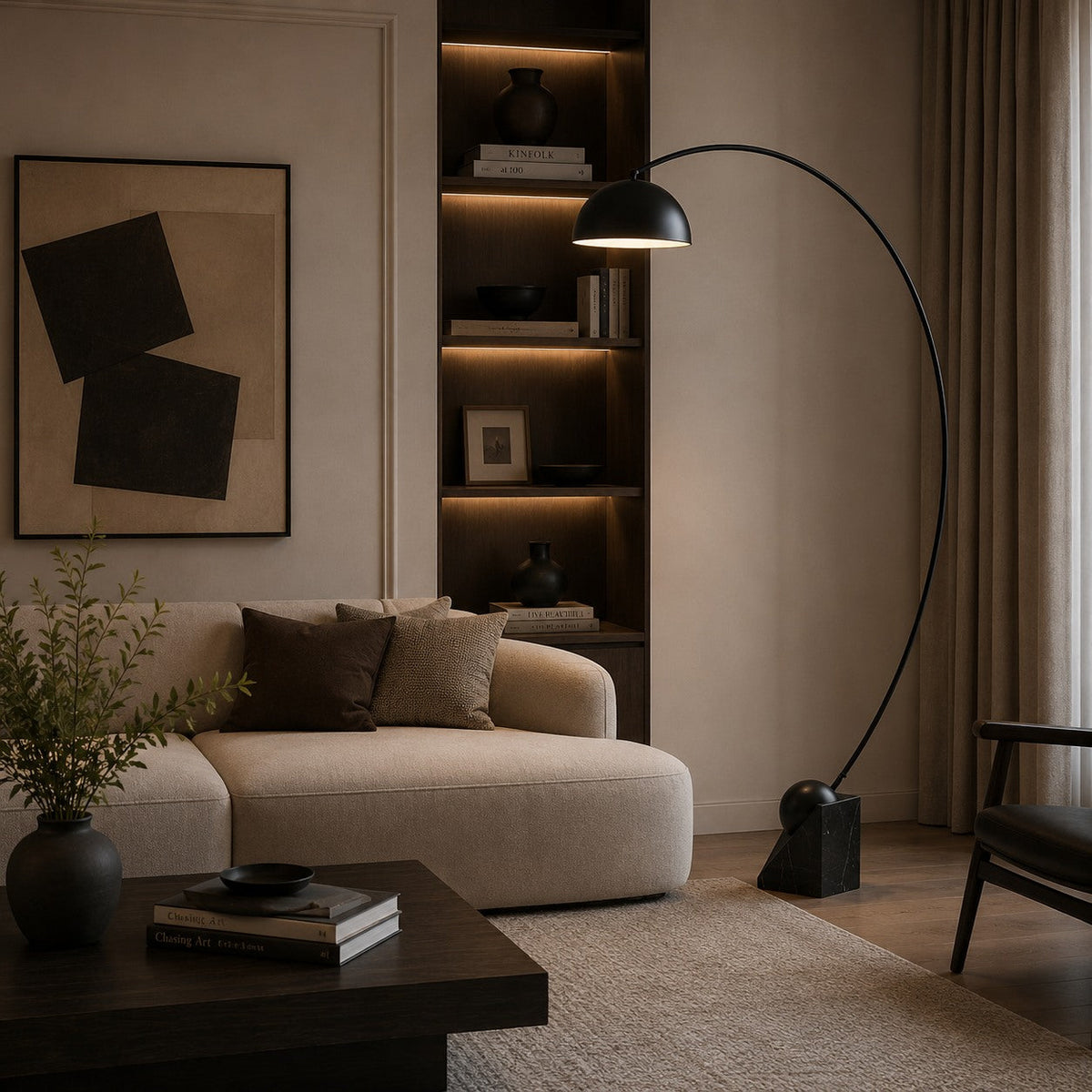 Marble Base Floor Lamp in Gold & White with LED and Adjustable Height