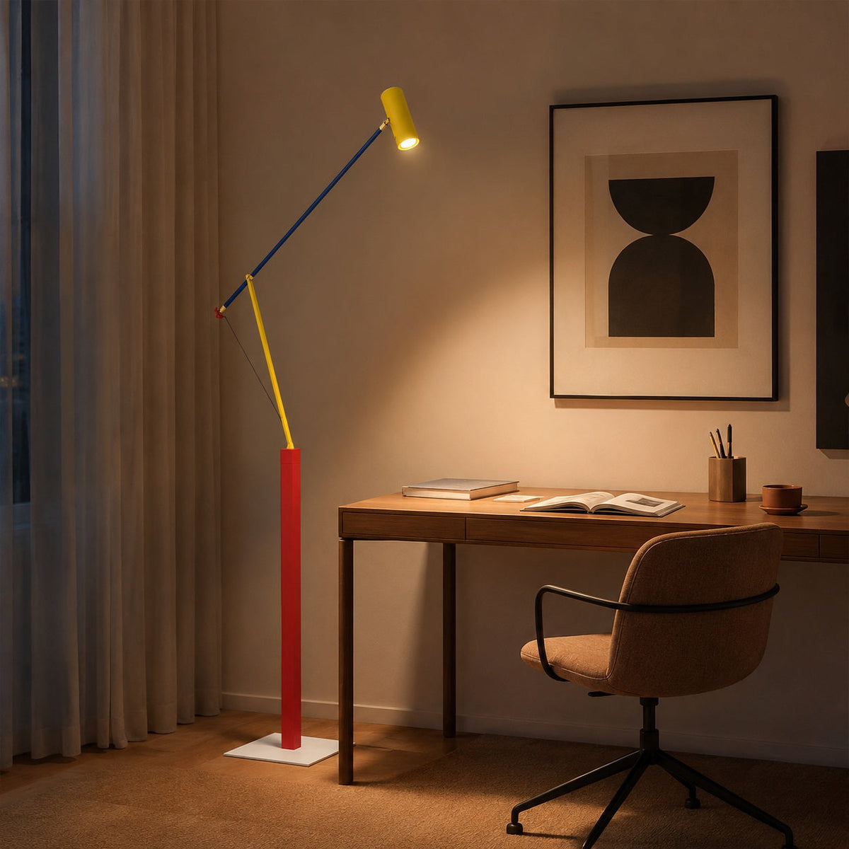 Primary Colour Floor Lamp with Aluminium Shade COB LED Warm Light Telescopic