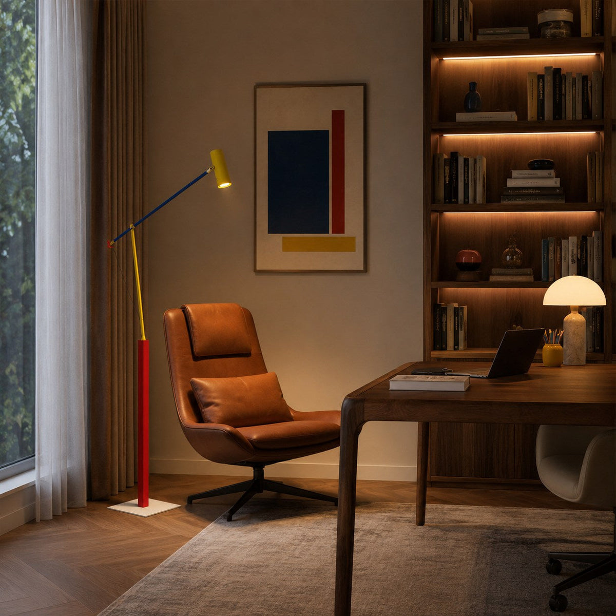 Primary Colour Floor Lamp with Aluminium Shade COB LED Warm Light Telescopic
