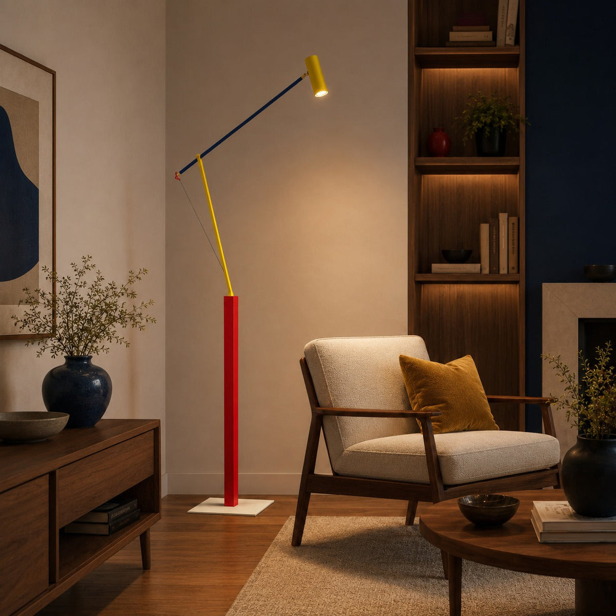 Primary Colour Floor Lamp with Aluminium Shade COB LED Warm Light Telescopic
