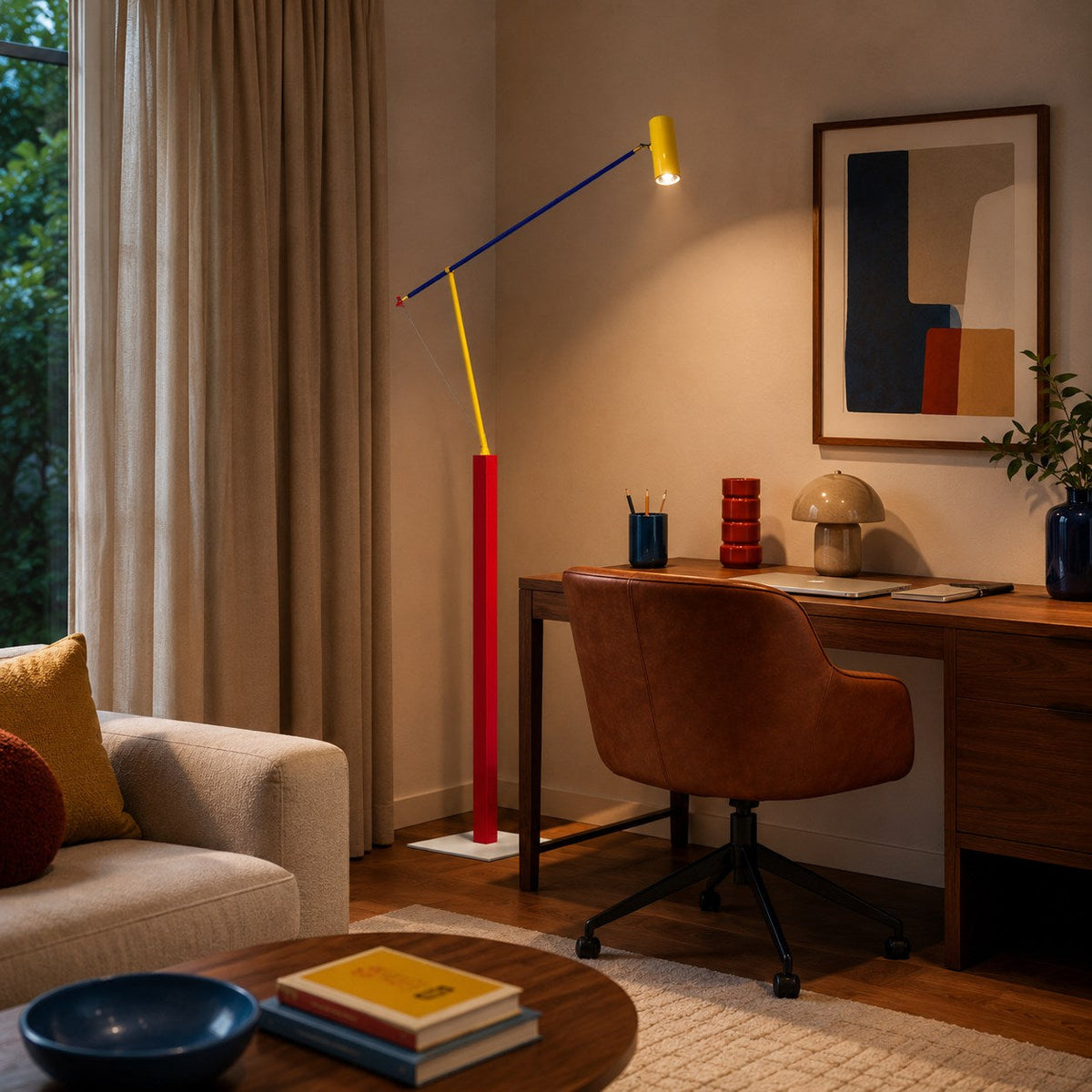 Primary Colour Floor Lamp with Aluminium Shade COB LED Warm Light Telescopic