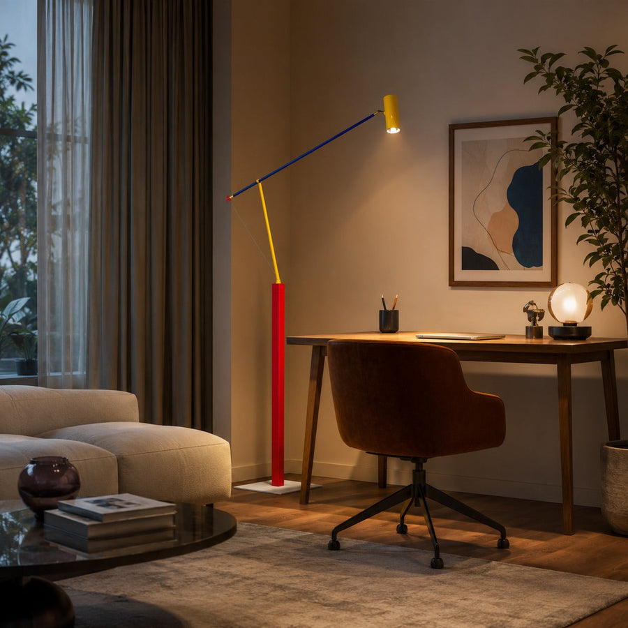 Primary Colour Floor Lamp with Aluminium Shade COB LED Warm Light Telescopic