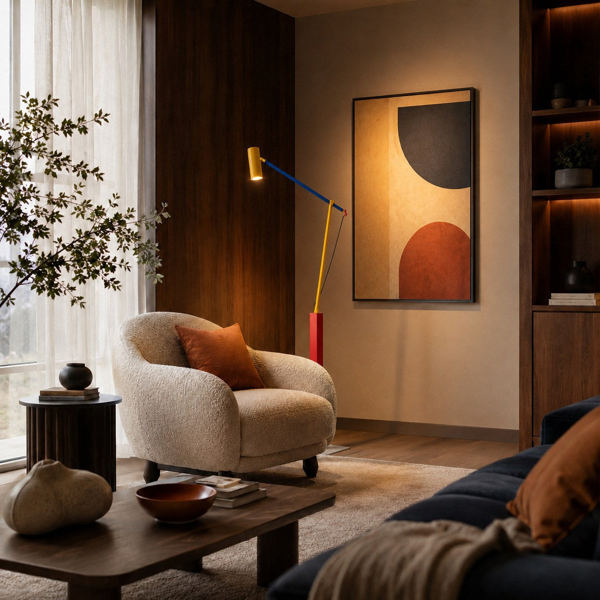 Primary Colour Floor Lamp with Aluminium Shade COB LED Warm Light Telescopic