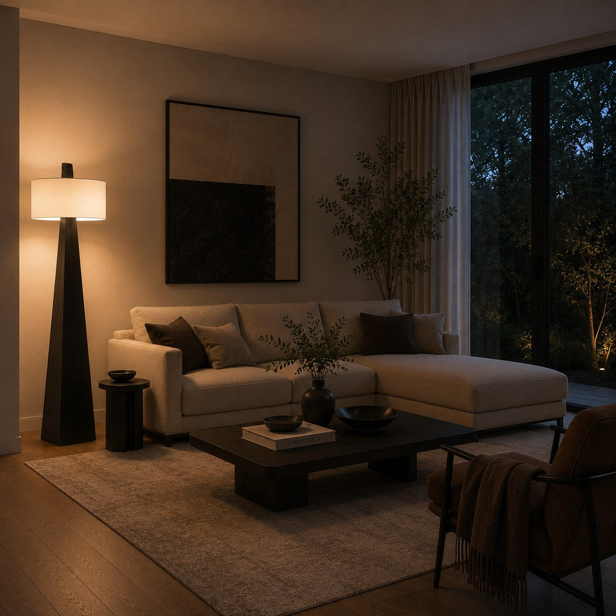 Tapered Pyramid Iron Floor Lamp with Linen Drum Shade Asymmetrical G9 162 cm