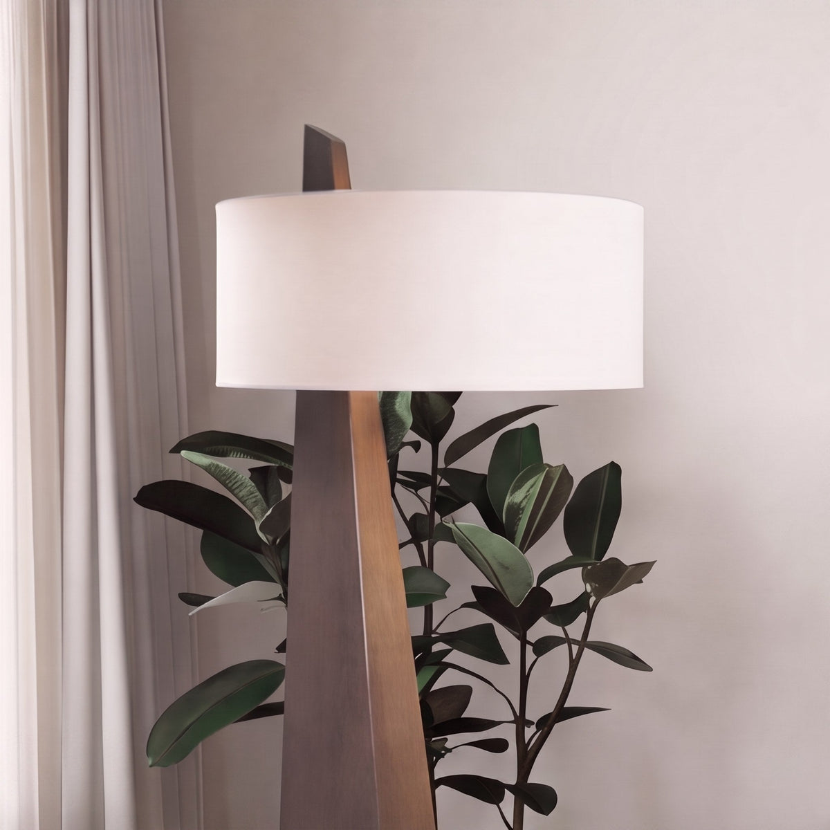 Tapered Pyramid Iron Floor Lamp with Linen Drum Shade Asymmetrical G9 162 cm