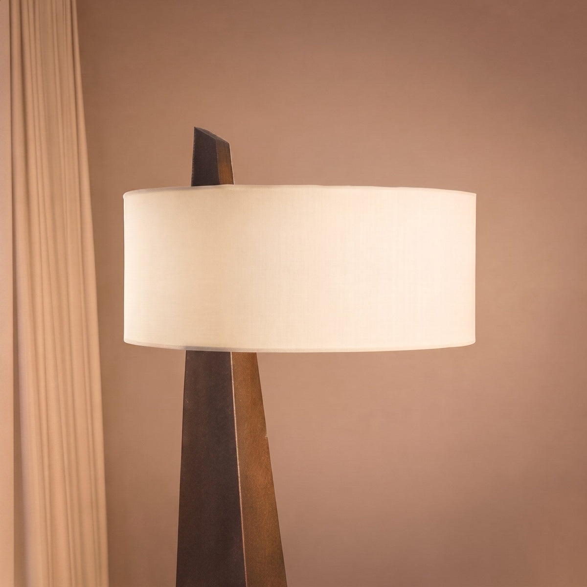 Tapered Pyramid Iron Floor Lamp with Linen Drum Shade Asymmetrical G9 162 cm