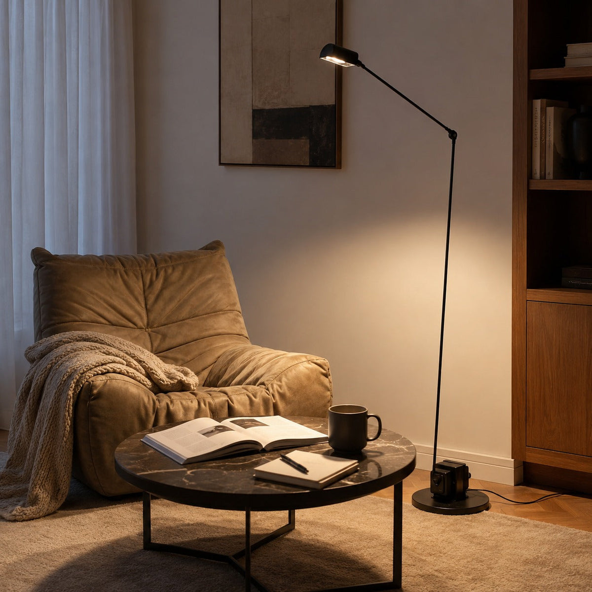 Adjustable Metal Shade Floor Lamp with Stepless Dimming LED in Five Colours
