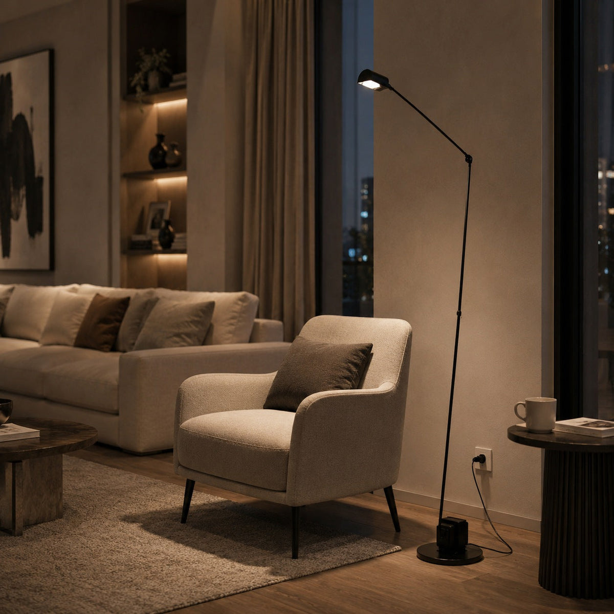 Adjustable Metal Shade Floor Lamp with Stepless Dimming LED in Five Colours