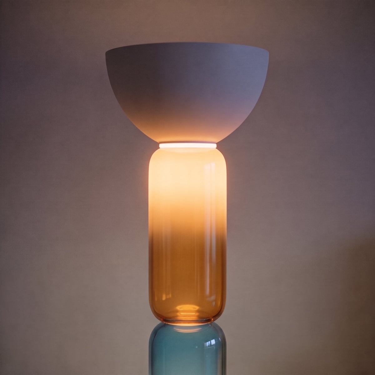 Wood Grain Wrought Iron Floor Lamp with Glass Shade & Warm Integrated LED