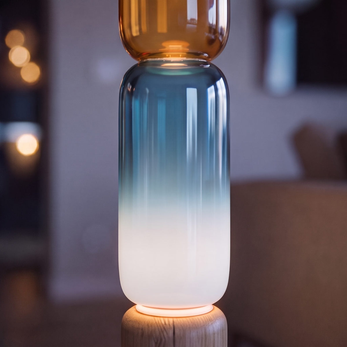 Wood Grain Wrought Iron Floor Lamp with Glass Shade & Warm Integrated LED