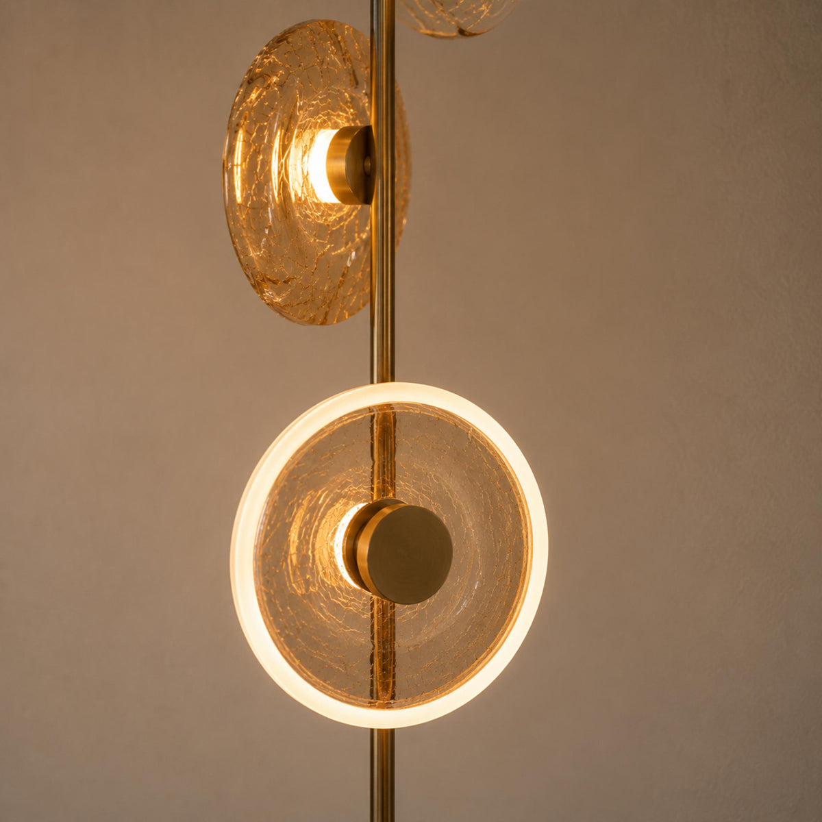 Crackle Glass Floor Lamp with Bronze Body & Tri-Colour LED for Living Room