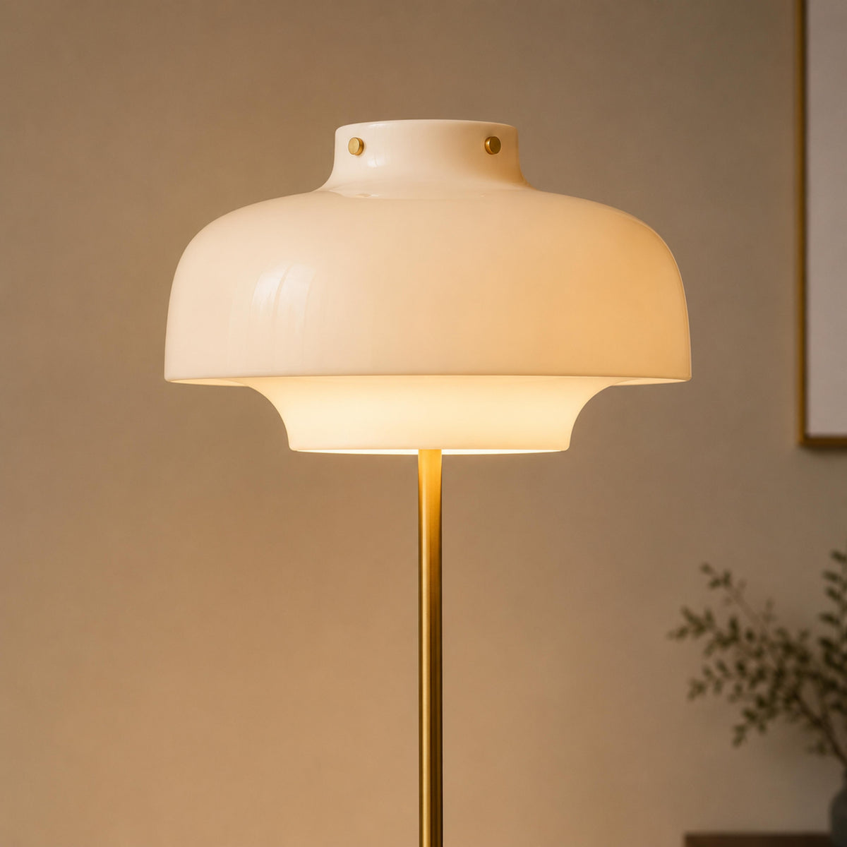 Opaline Glass Floor Lamp with Gold Metal Stem & Warm Built-In LED