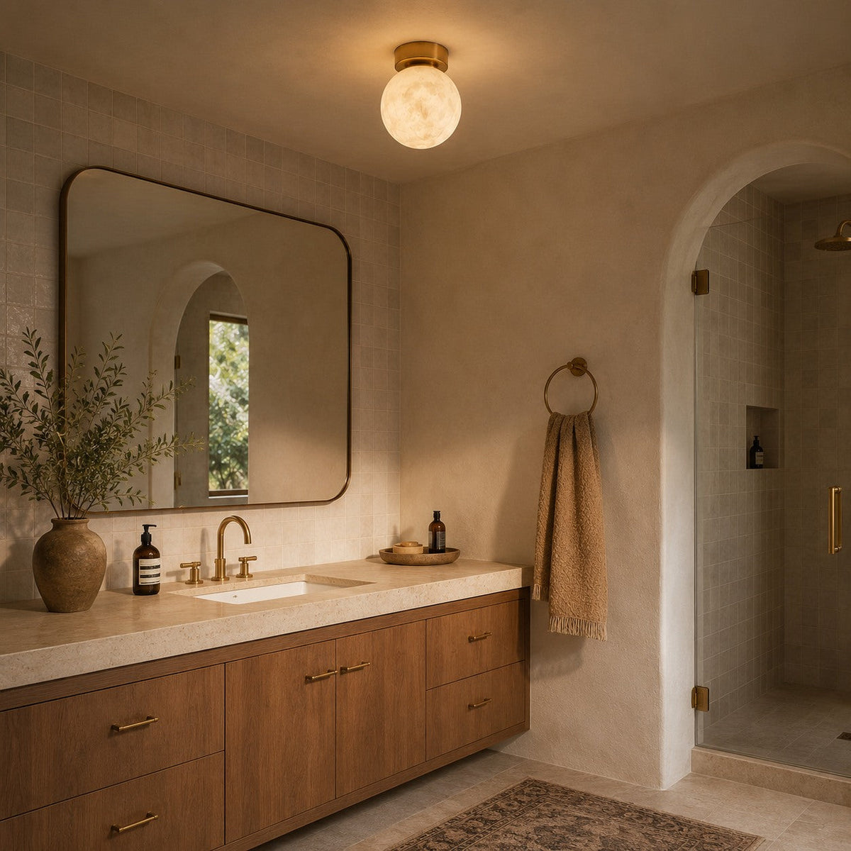 Alabaster Marble Cube or Globe Flush Mount Ceiling Light with Copper Base