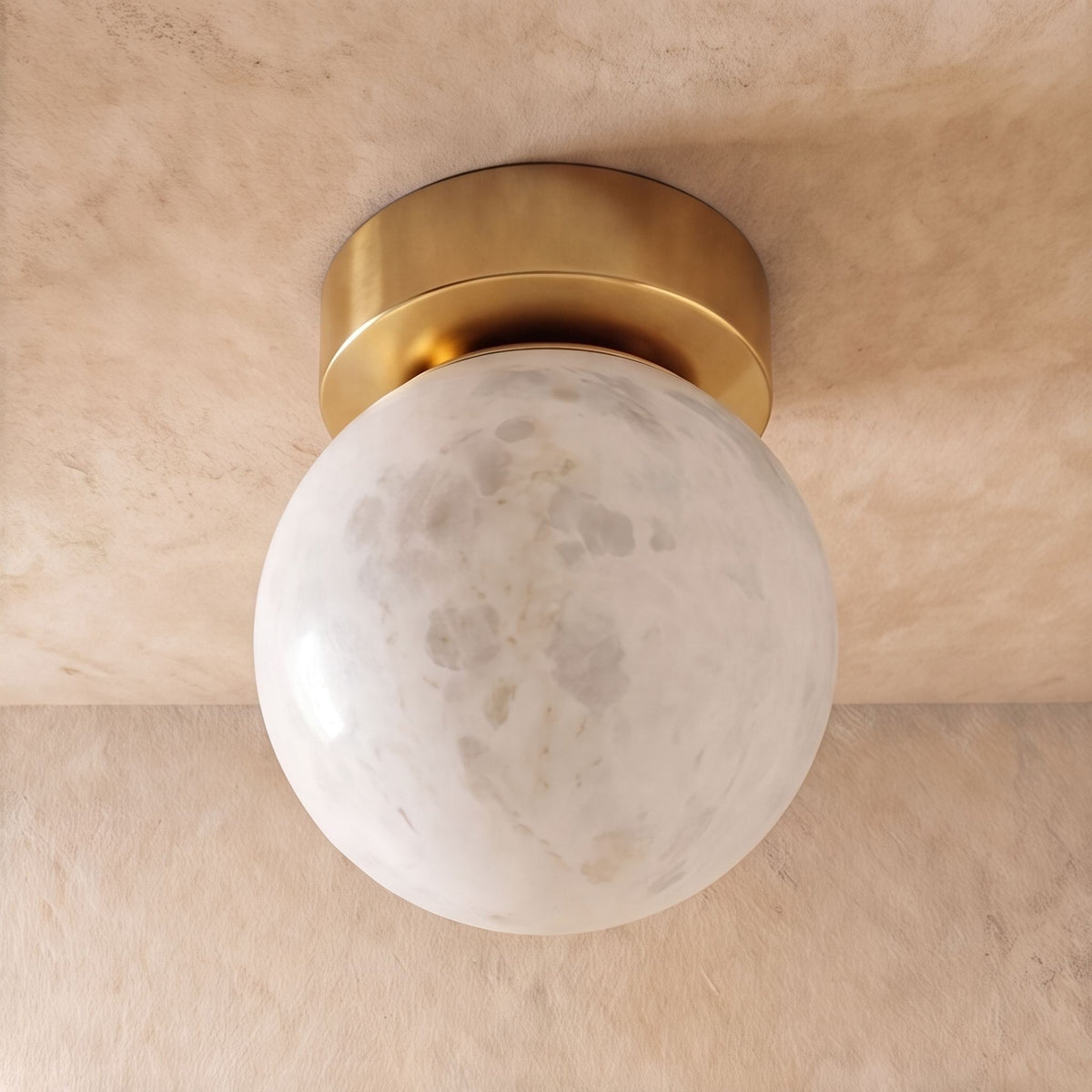 Alabaster Marble Cube or Globe Flush Mount Ceiling Light with Copper Base