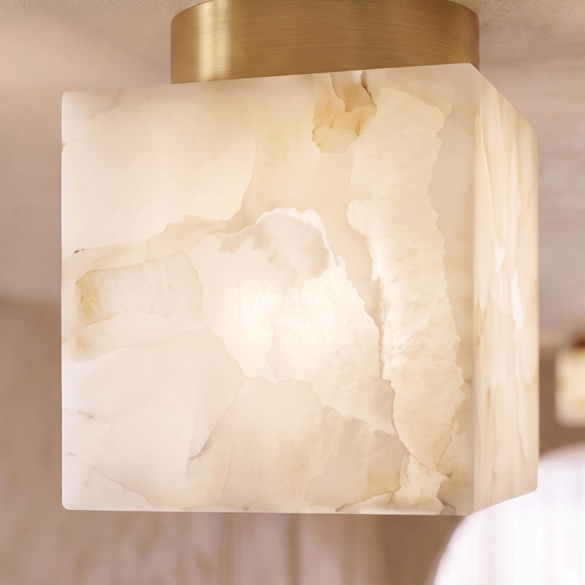Alabaster Marble Cube or Globe Flush Mount Ceiling Light with Copper Base