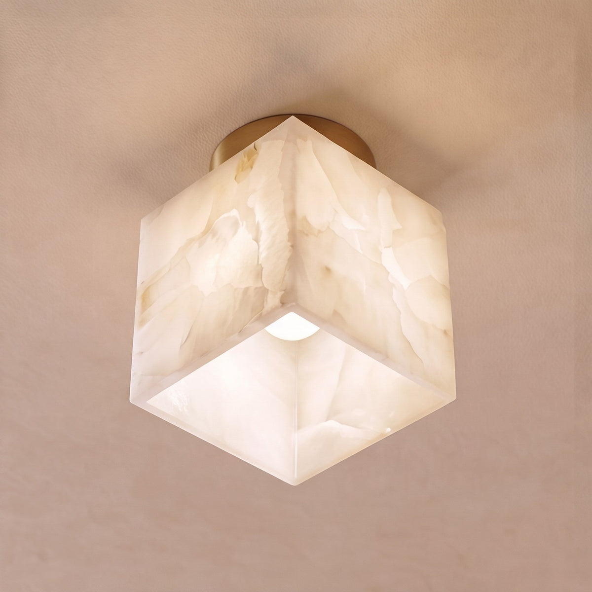 Alabaster Marble Cube or Globe Flush Mount Ceiling Light with Copper Base