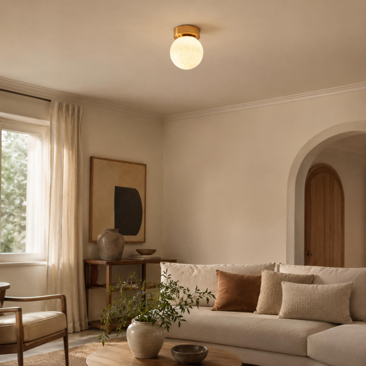 Alabaster Marble Cube or Globe Flush Mount Ceiling Light with Copper Base