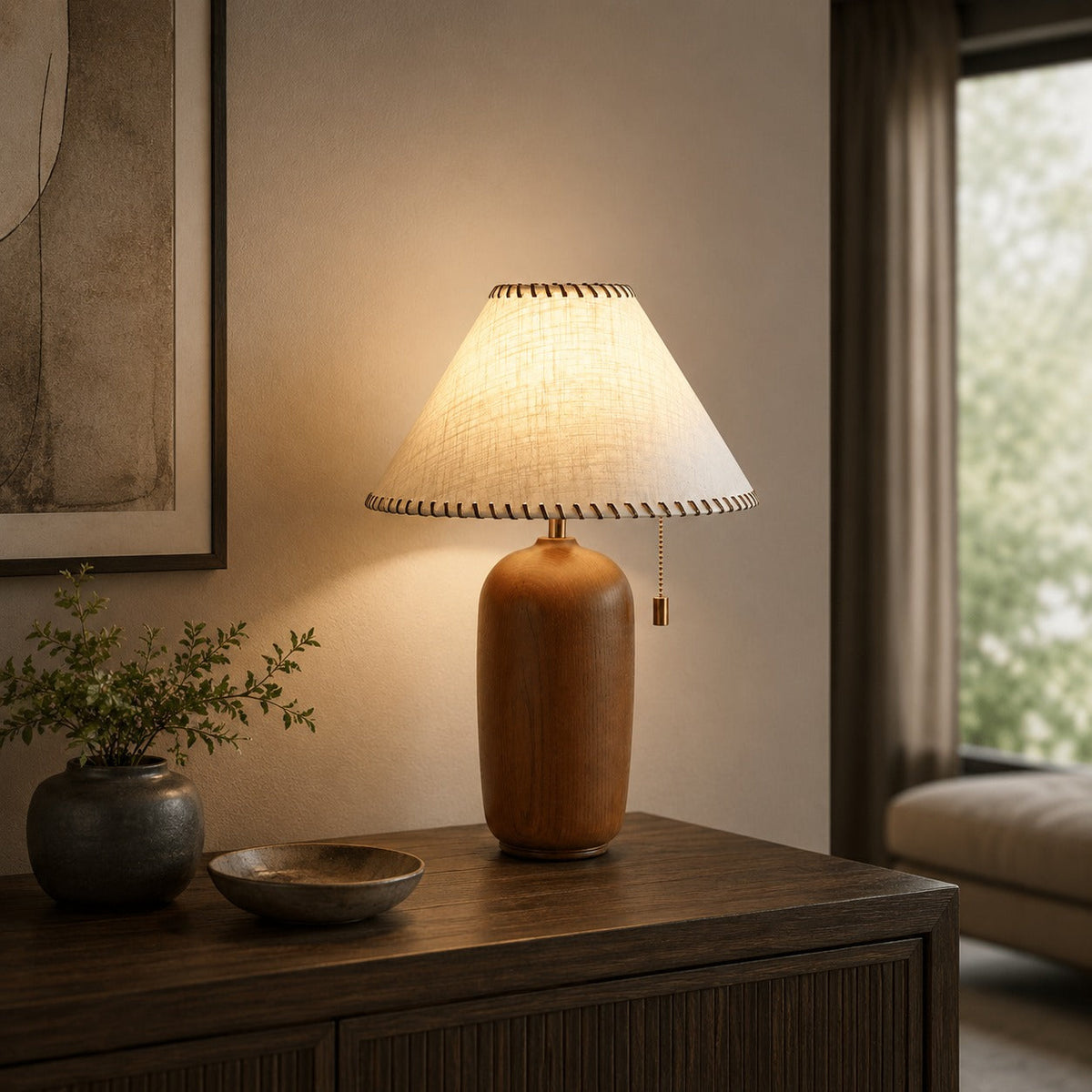 Walnut Wood Adjustable Table Lamp LED for Desk Nightstand & Home Office