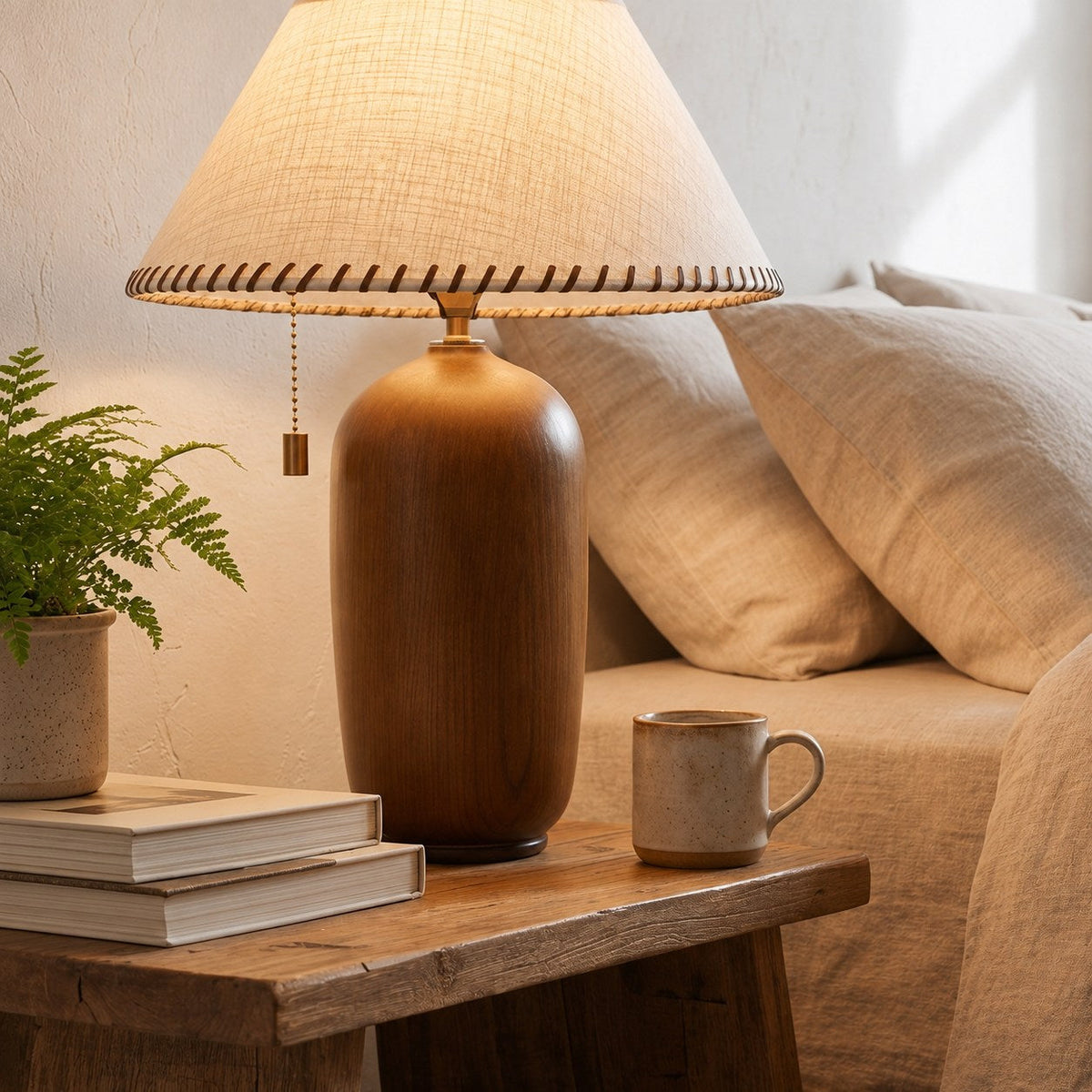 Walnut Wood Adjustable Table Lamp LED for Desk Nightstand & Home Office