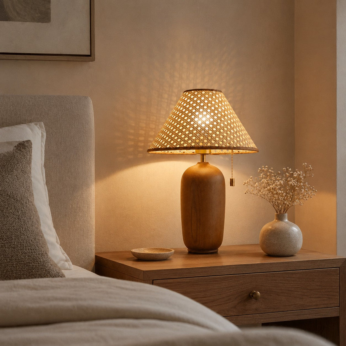 Walnut Wood Adjustable Table Lamp LED for Desk Nightstand & Home Office