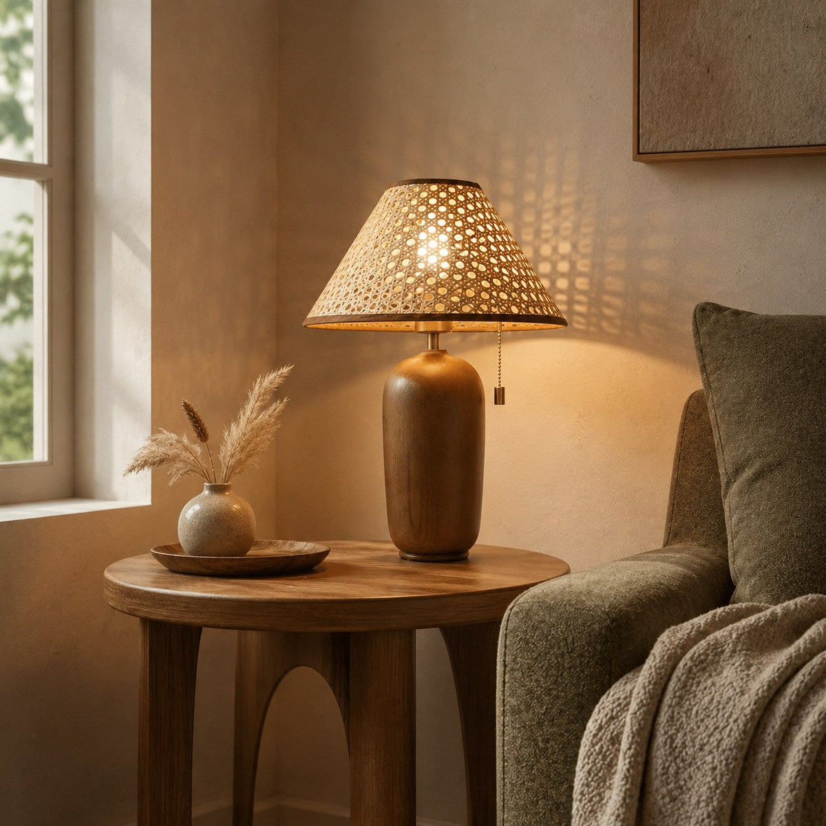 Walnut Wood Adjustable Table Lamp LED for Desk Nightstand & Home Office