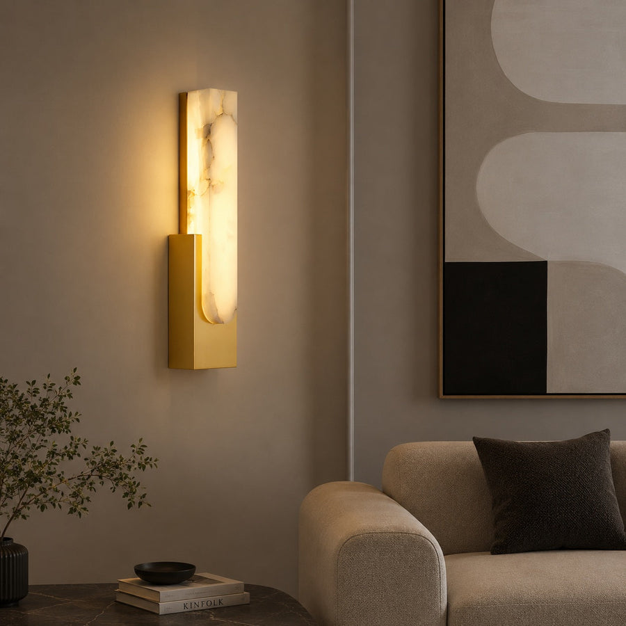 Faux Alabaster Flush Wall Light Integrated LED 3000K Hardwired Tall Sconce