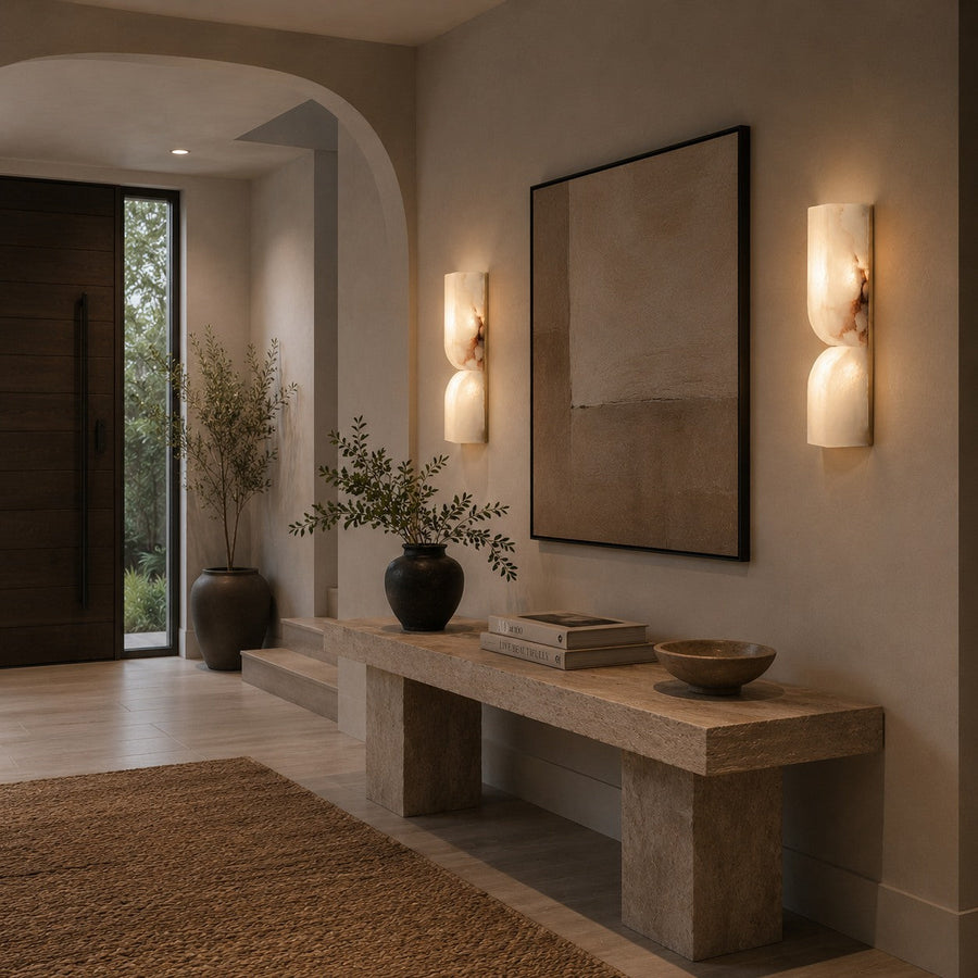 Rectangular Spanish Alabaster Wall Light Copper Hardware LED 3000K Hardwired