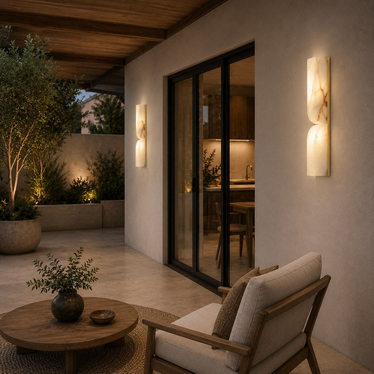 Rectangular Spanish Alabaster Wall Light Copper Hardware LED 3000K Hardwired