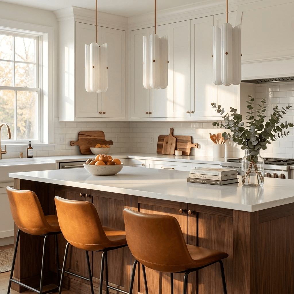 Tall Fluted Glass LED Pendant Light in Brass Black or Nickel for Island