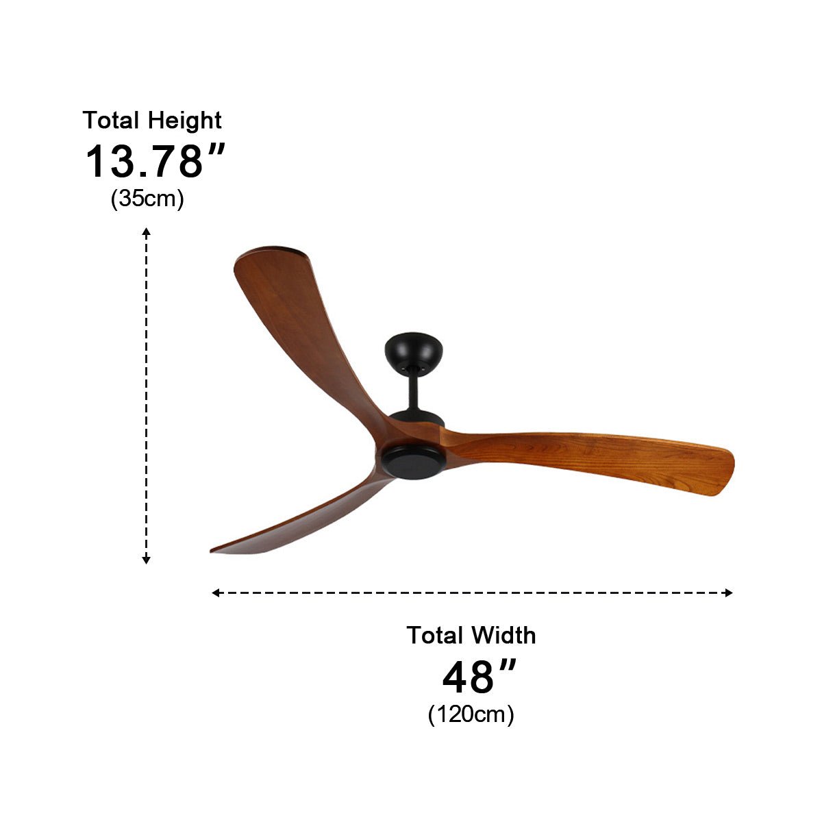Walnut Wood Blade Outdoor Ceiling Fan IP65 Waterproof 6 Speed 105 to 152 cm