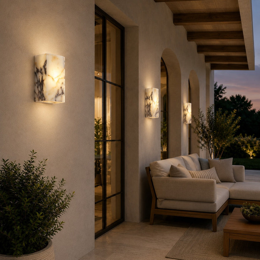 Natural Stone Moon Arc LED Wall Light Indoor Outdoor Splash Resistant Sconce