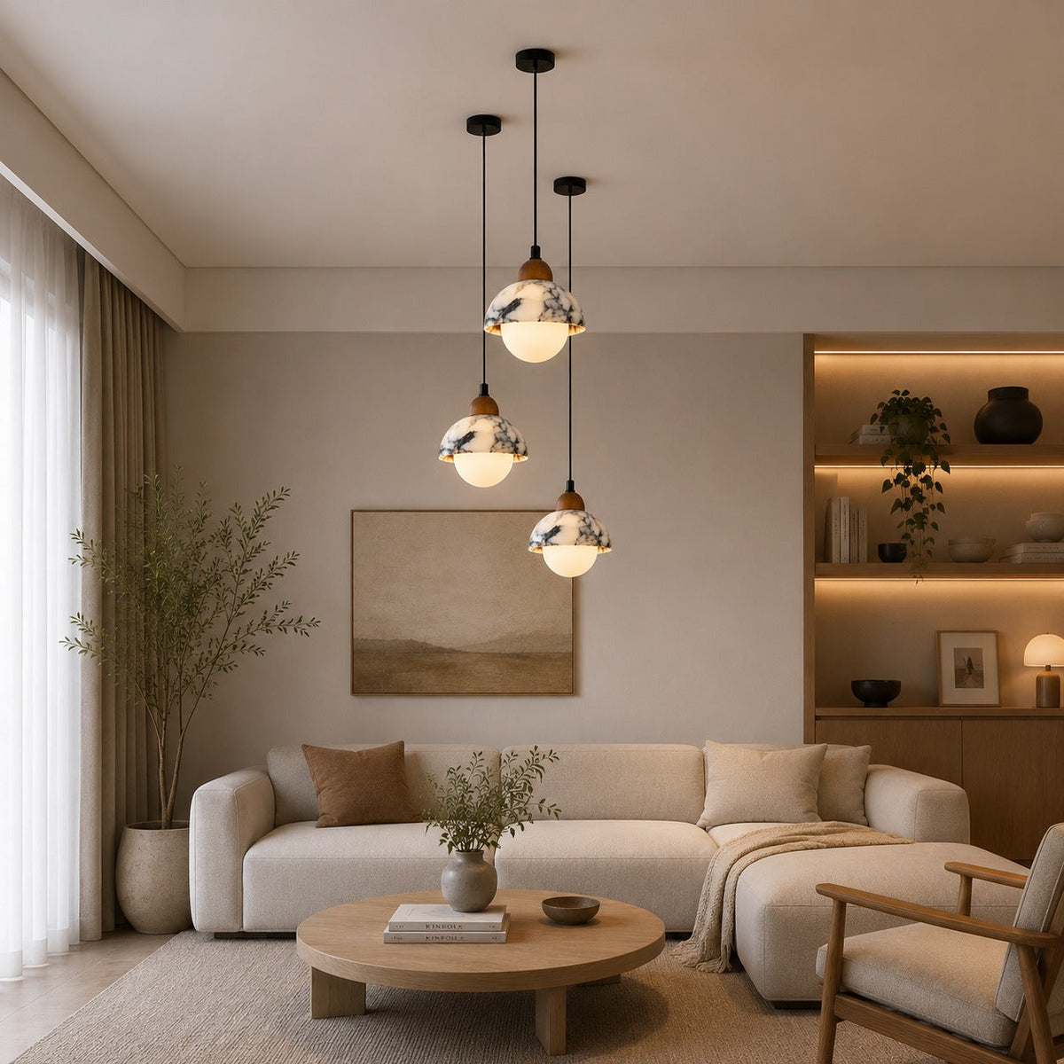 Alabaster Marble Mini Pendant Light 5W Warm LED for Bedside & Reading Nook