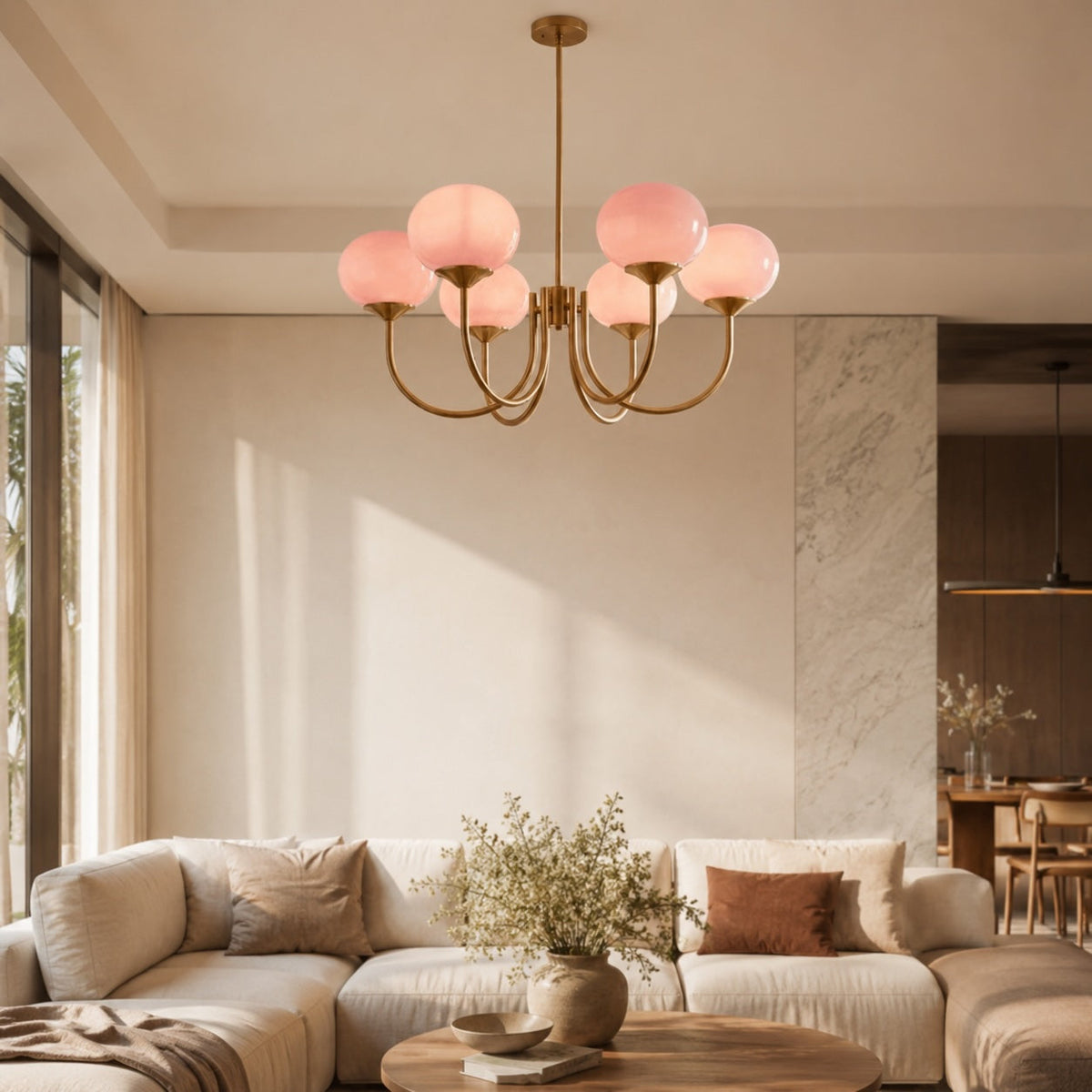 Adjustable Arm Glass Shade Chandelier Copper or Chrome 3 or 5 Light E27
